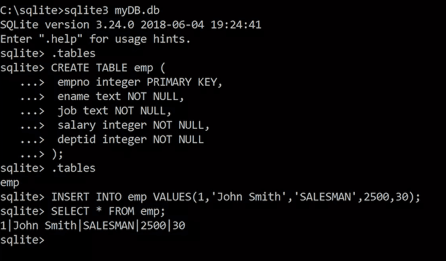 SQLite screenshot